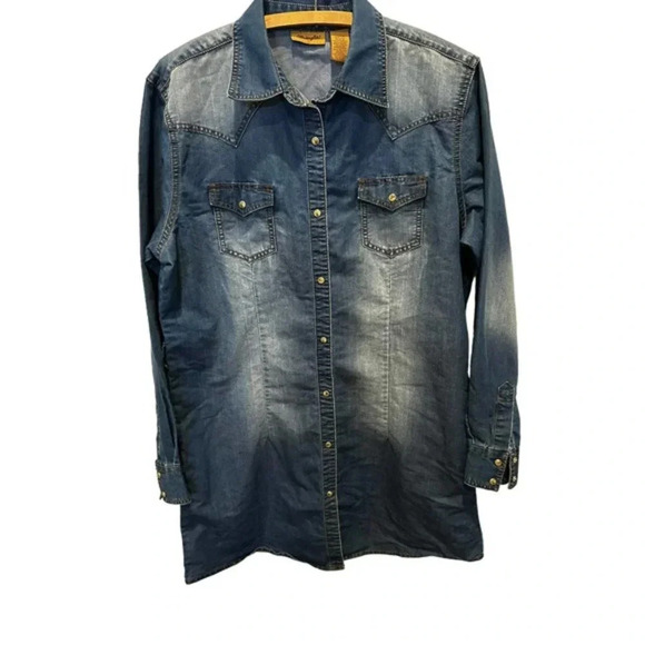 Wrangler Denim Western Long Sleeve Belted Shirt Dress Size‎ L - Picture 1 of 6